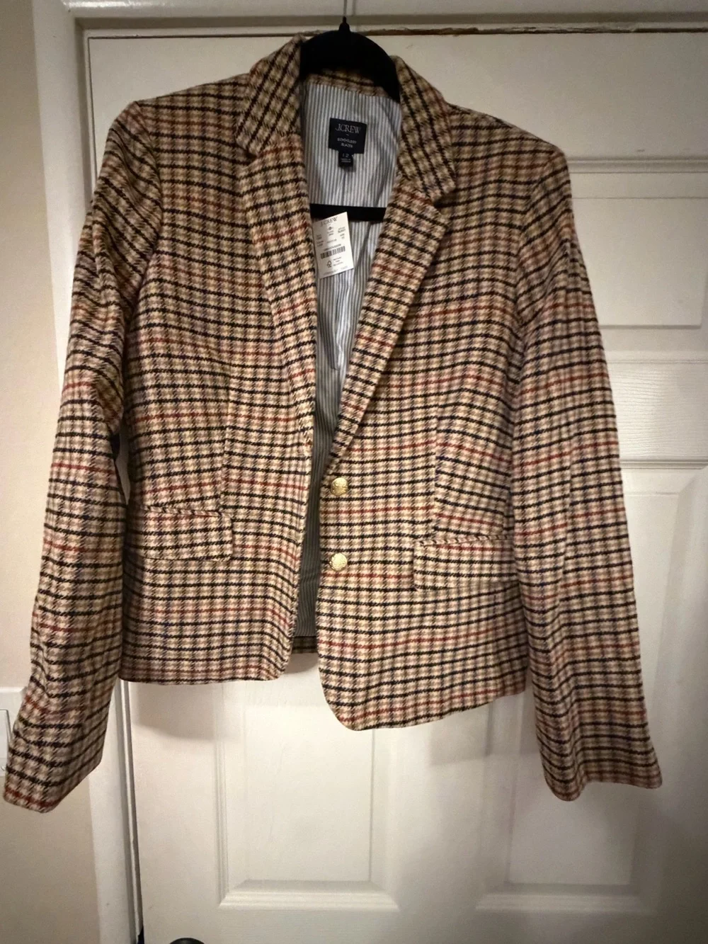 J.Crew Schoolboy Blazer Plaid Tweed Gold Button Size 12 NWT Style BJ827 - Picture 1 of 1
